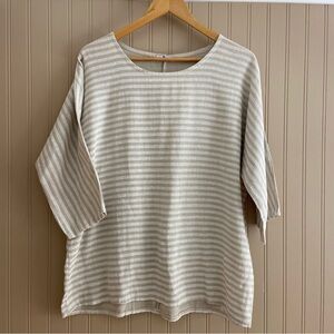 Pure Venice Linen/Cotton Blend Beige & Cream Stripe Oversized Blouse Shirt Small